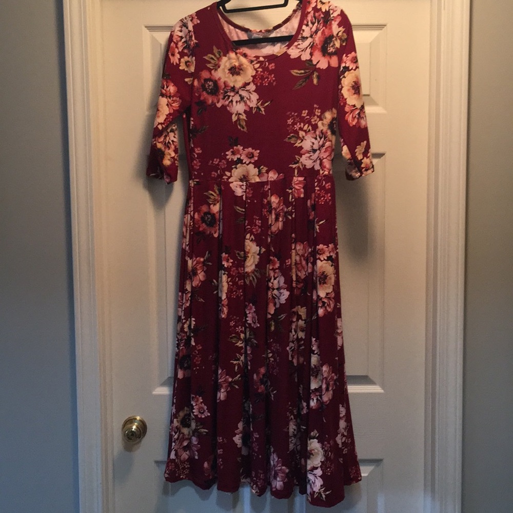 Fit and Flare Floral Burgundy Dress
